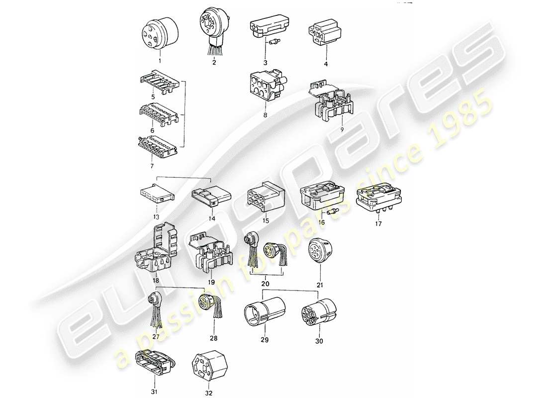 porsche 1992 (964) carcasa del conector diagrama de piezas
