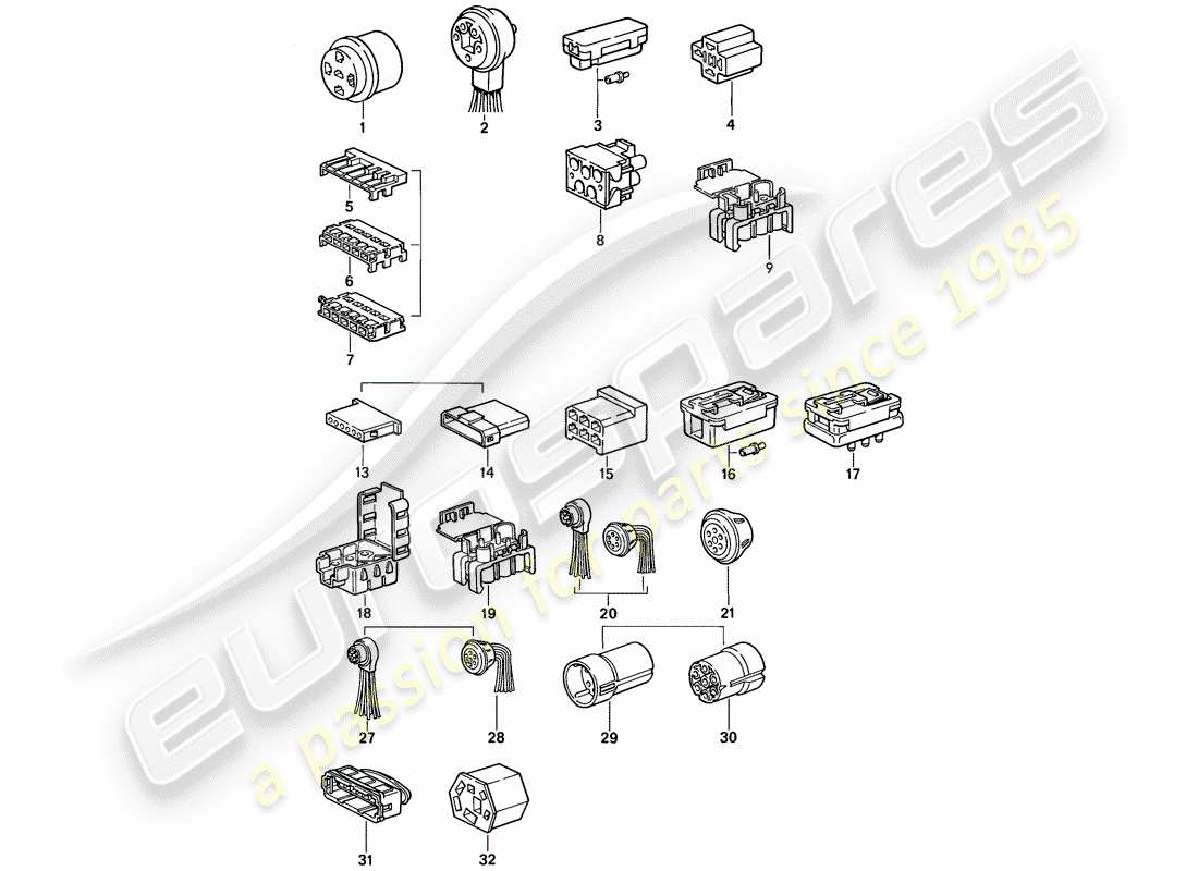 porsche 1986 (924s) carcasa del conector diagrama de piezas