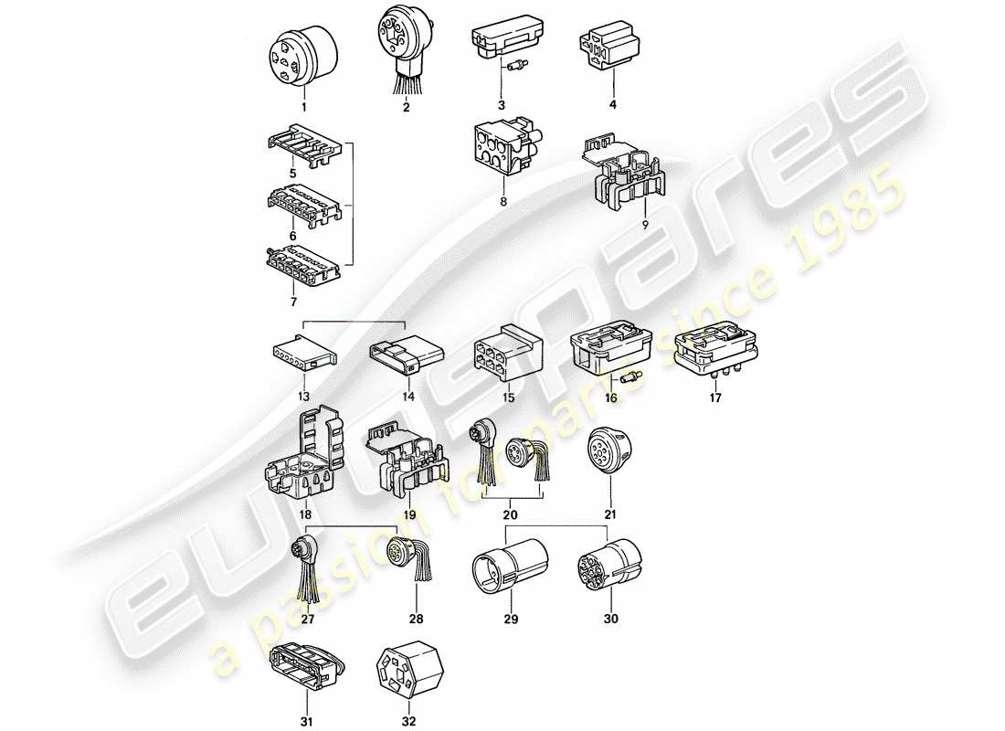 porsche 924s (1986) diagrama de piezas de la carcasa del conector