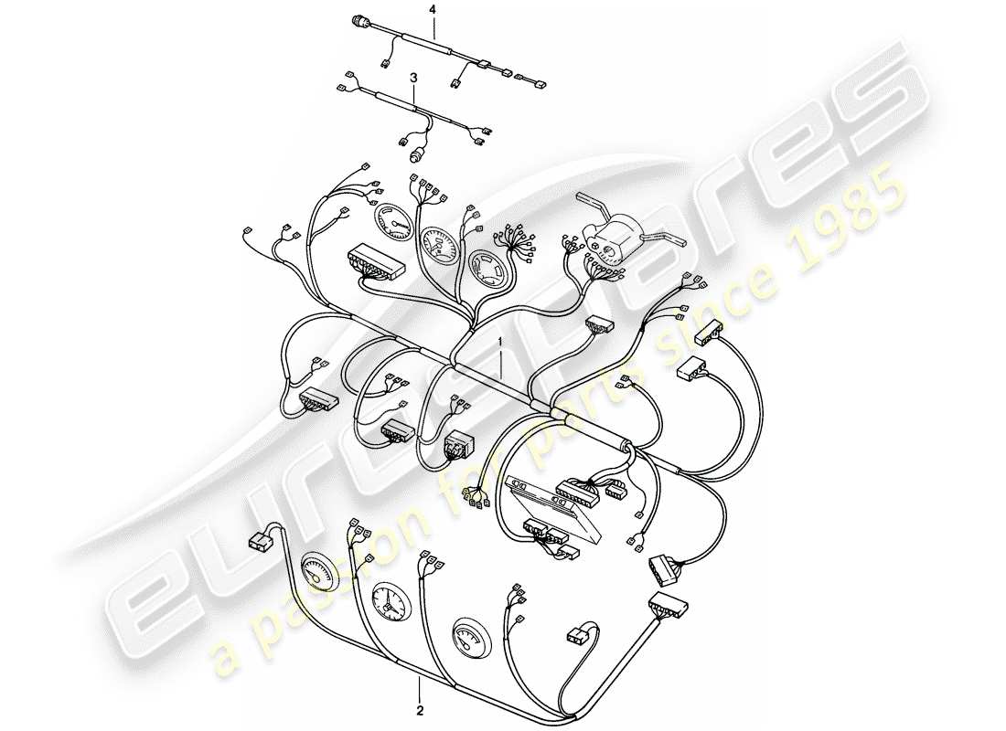 porsche 1987 (924s) arneses de cableado - tablero - consola central - techo elevable diagrama de piezas