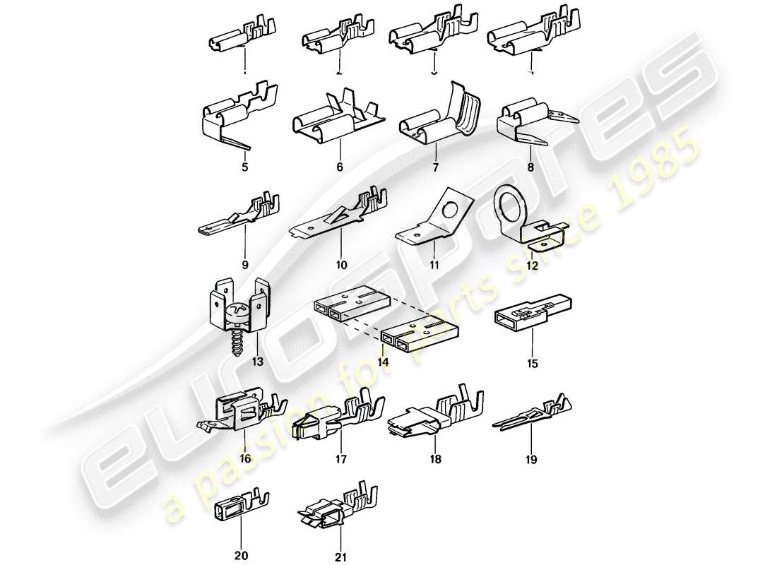 porsche 1987 (924s) terminal de hoja macho - conector de empuje diagrama de piezas