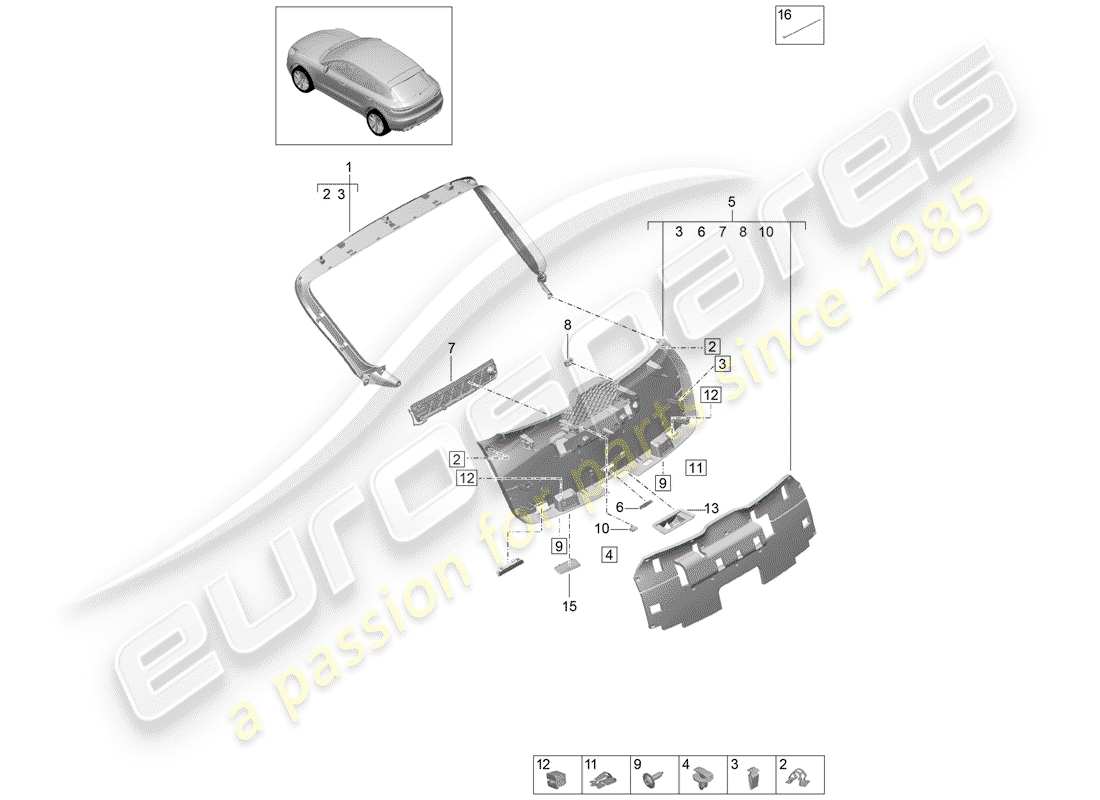 porsche 2019 (macan) panel de acabado para puerta con porton diagrama de piezas