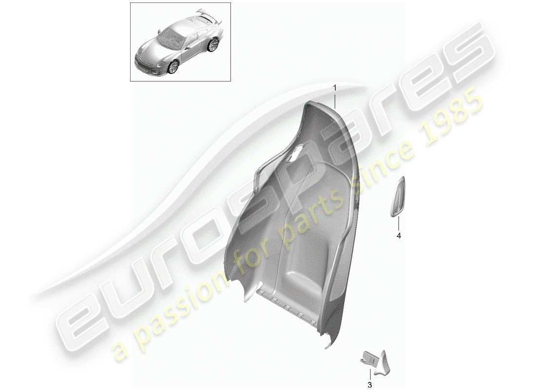 porsche 2017 (991-2 r/gt3/rs) diagrama de piezas de la carcasa del respaldo