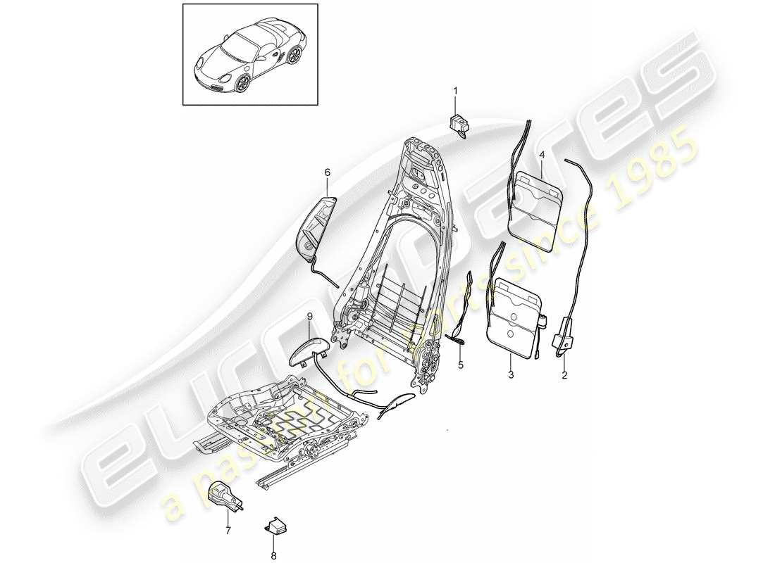 porsche 2010 (987 boxster) diagrama de piezas de soporte lumbar