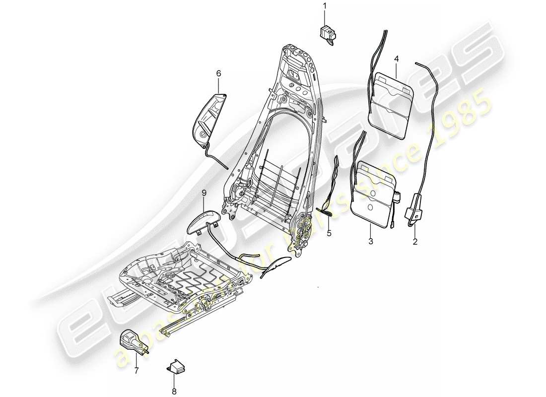 porsche 2007 (987 cayman) soporte lumbar diagrama de piezas