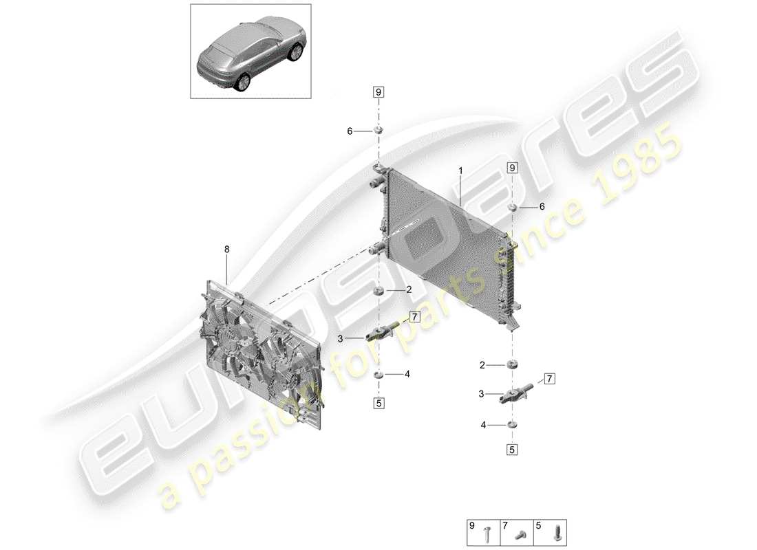 porsche 2019 (macan) diagrama de piezas de refrigeración por agua