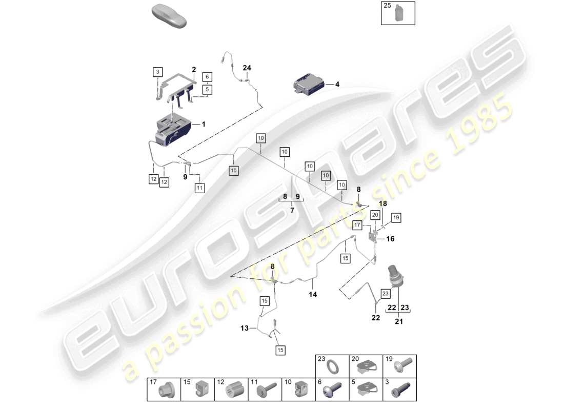 porsche 2019 (992-1) suspensión adaptativa línea hidráulica diagrama de piezas