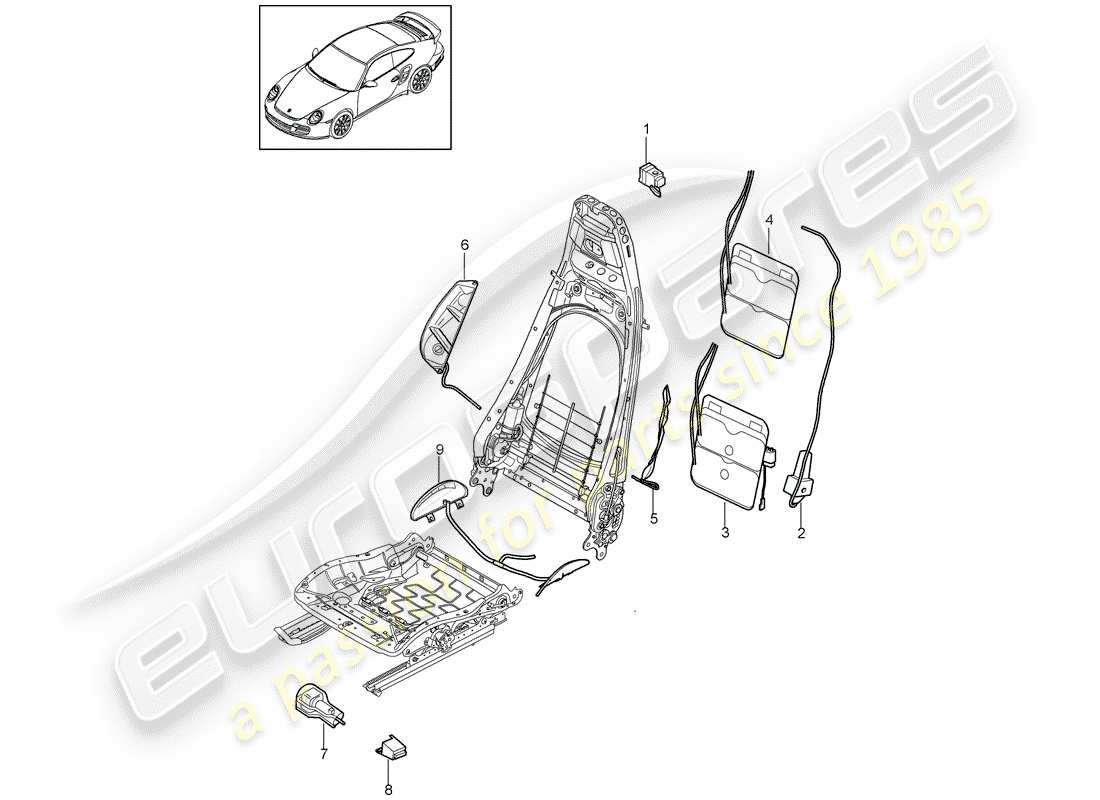 porsche 2013 (997-2 turbo / gt2 rs) diagrama de piezas de soporte lumbar