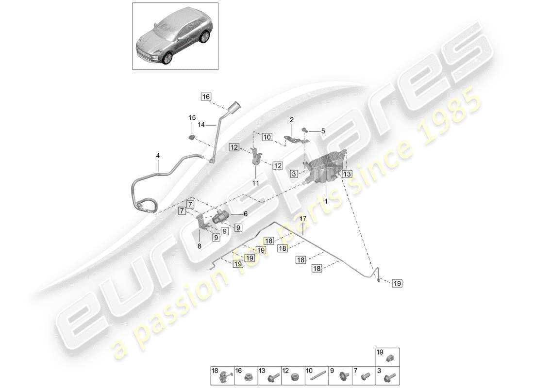 porsche 2019 (macan) diagrama de piezas del recipiente de emisiones evaporativas