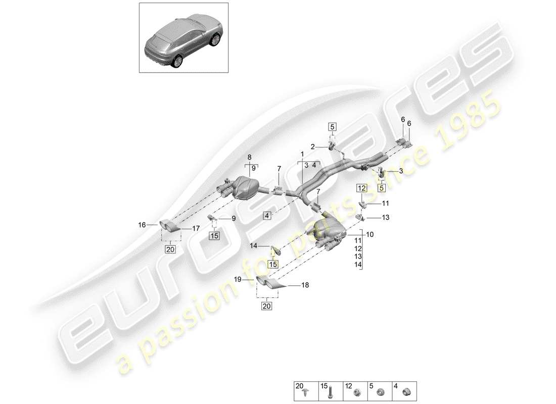 porsche 2019 (macan) diagrama de piezas del sistema de escape