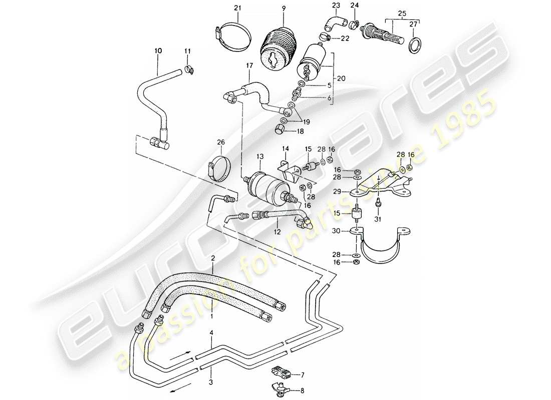 porsche 1994 (968) fuel system diagrama de piezas