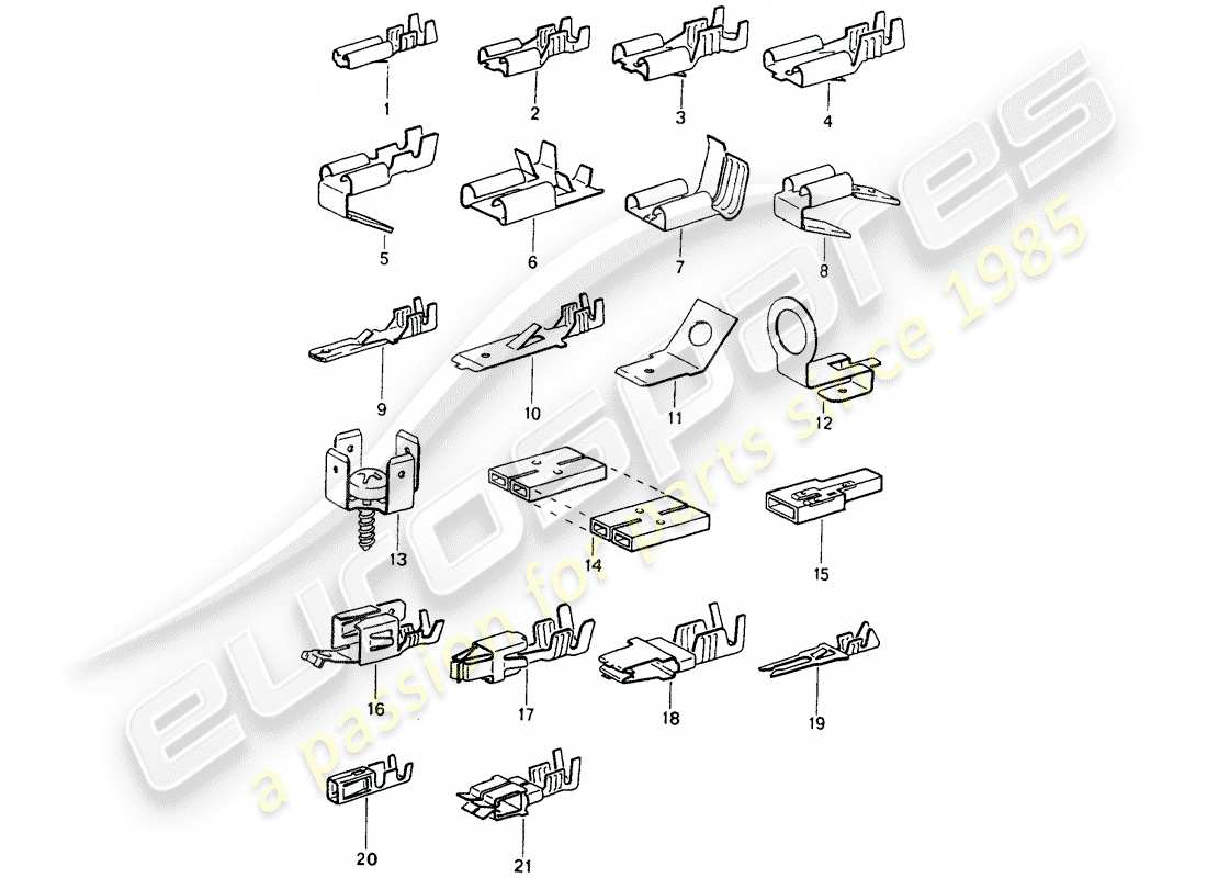 porsche 1990 (964) terminal de hoja macho - conector de empuje diagrama de piezas