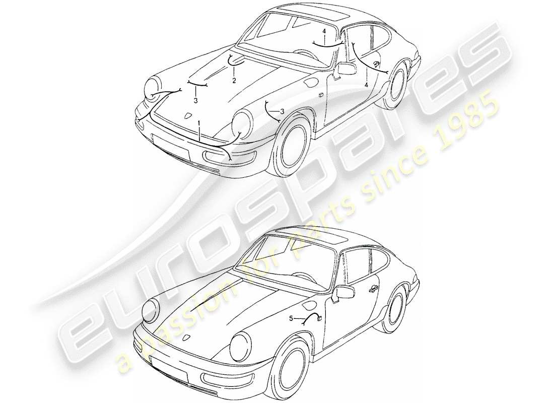 porsche 1994 (964) arneses de cableado - faro - sistema de freno antibloqueo -abs- diagrama de piezas