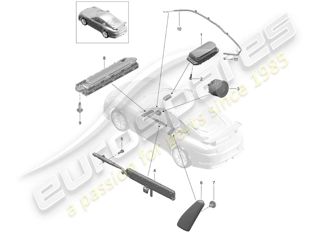 porsche 2017 (991-2 r/gt3/rs) diagrama de piezas del airbag