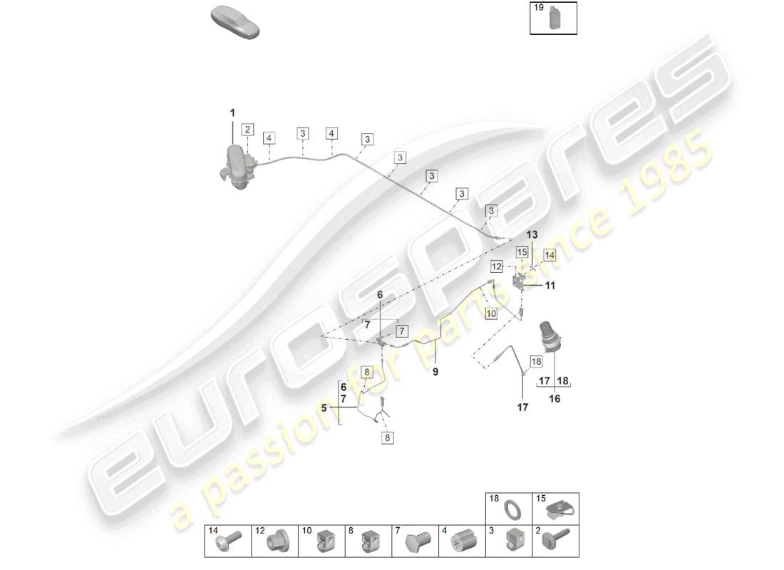 porsche 2019 (992-1) suspensión adaptativa línea hidráulica diagrama de piezas