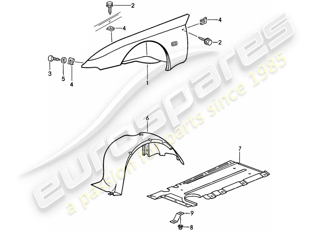 porsche 1986 (944) diagrama de piezas del guardabarros