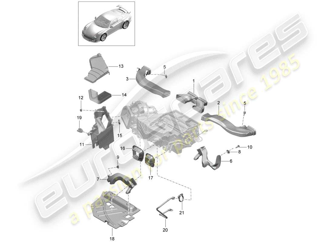 porsche 991r/gt3/rs (2015) diagrama de piezas del conducto de aire