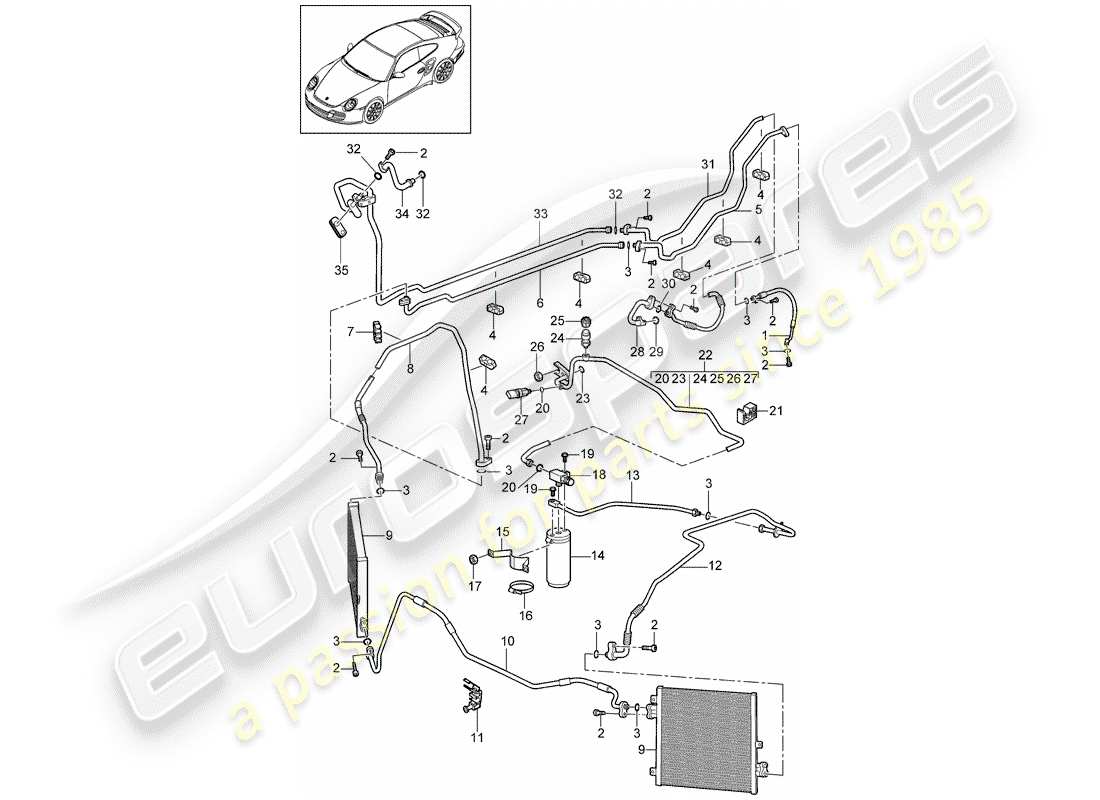 porsche 2012 (997-2 turbo / gt2 rs) diagrama de piezas del circuito refrigerante