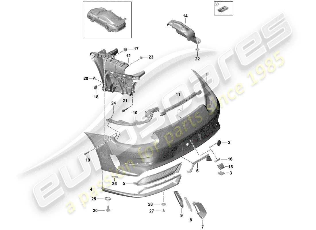 porsche 2017 (991-2 r/gt3/rs) parachoque diagrama de piezas