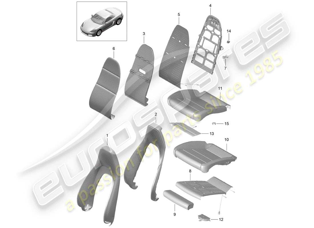 porsche 2017 (718 boxster) diagrama de piezas de la pieza de espuma