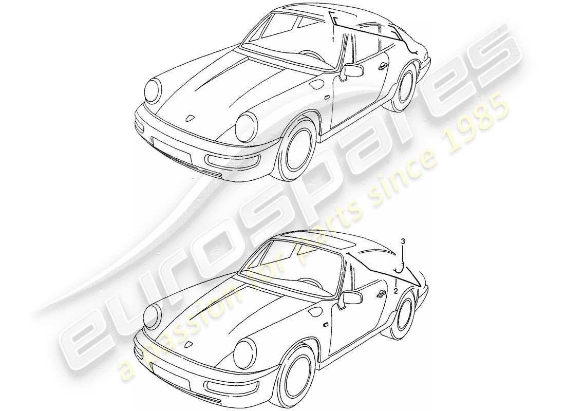 porsche 1991 (964) arneses de cableado - extremo trasero diagrama de piezas