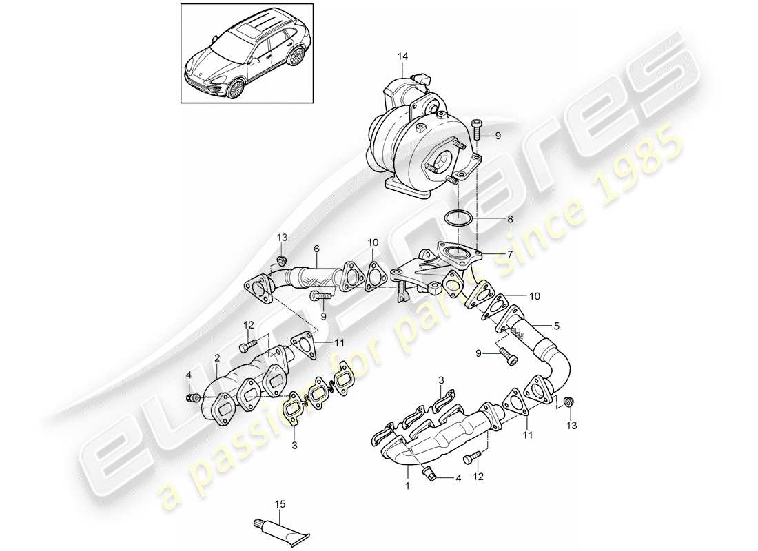 porsche 2014 (cayenne e2 92a) sistema de escape diagrama de piezas
