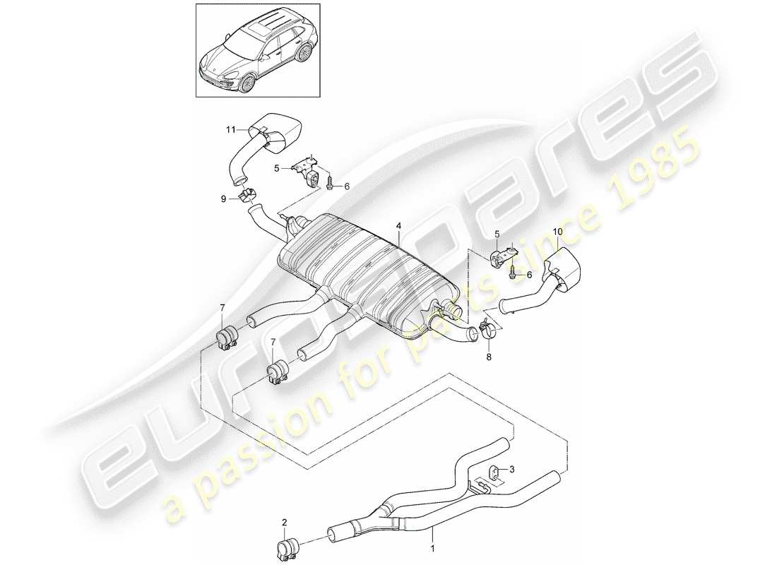 porsche 2014 (cayenne e2 92a) sistema de escape diagrama de piezas