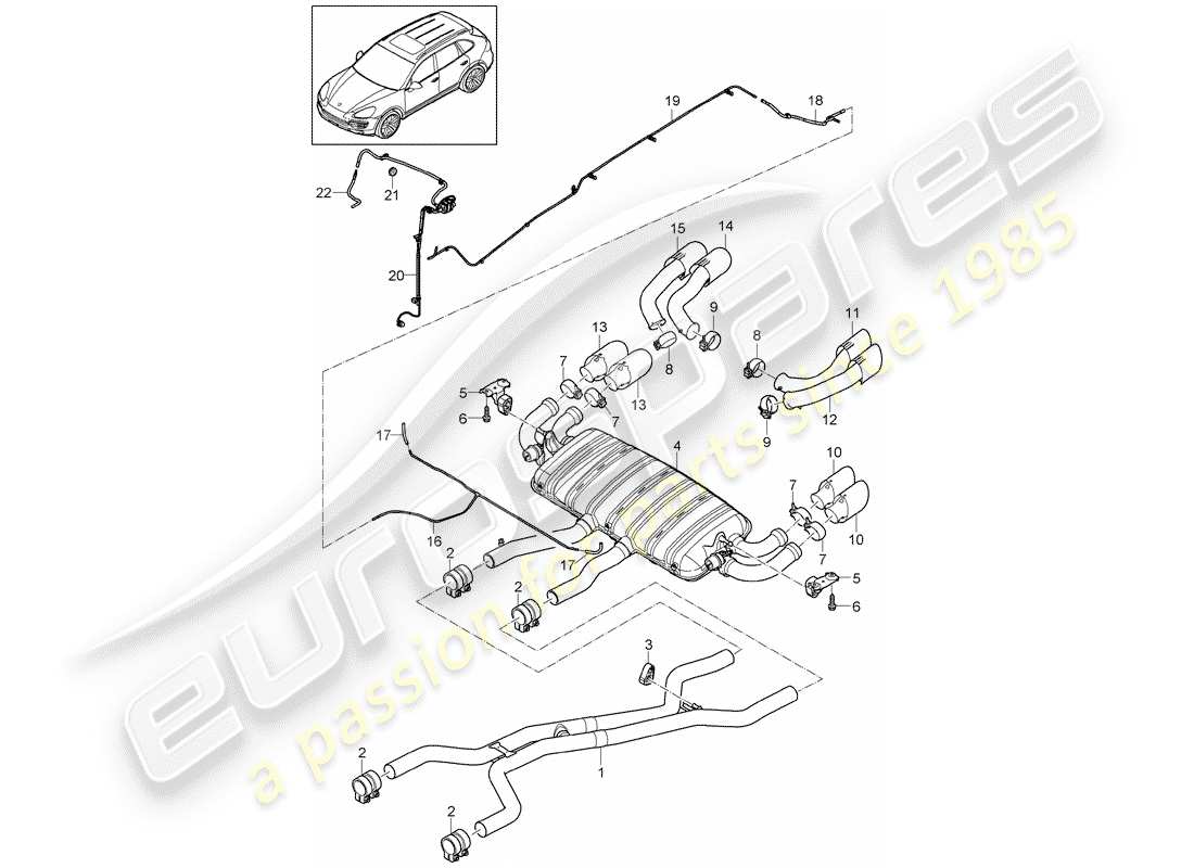 porsche 2012 (cayenne e2 92a) sistema de escape diagrama de piezas