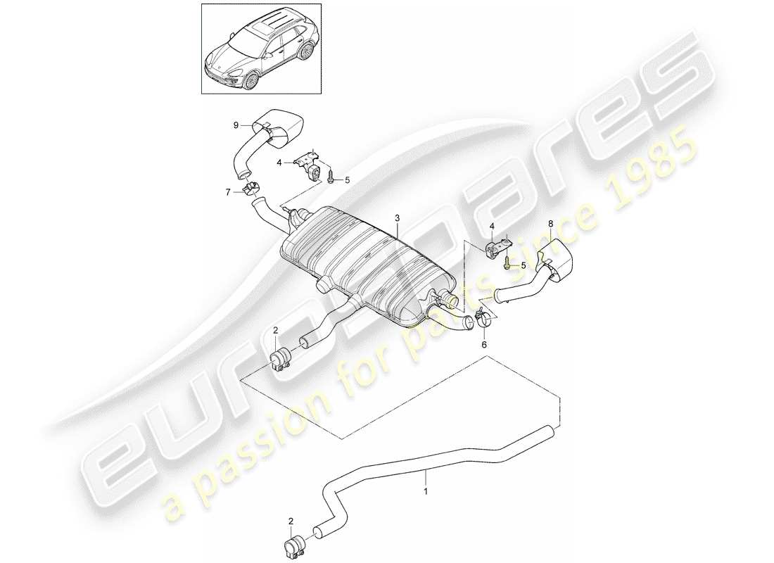 porsche 2012 (cayenne e2 92a) diagrama de piezas del sistema de escape