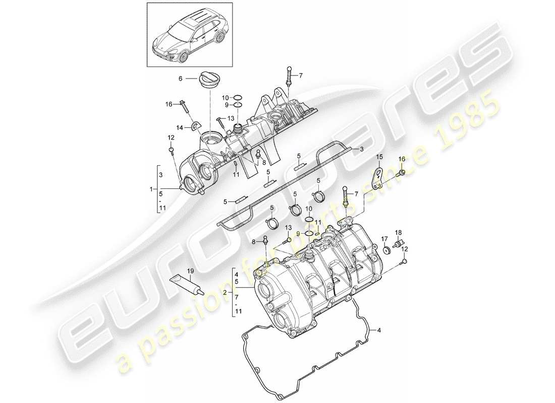 porsche 2016 (cayenne e2 92a) diagrama de piezas de la tapa de válvula