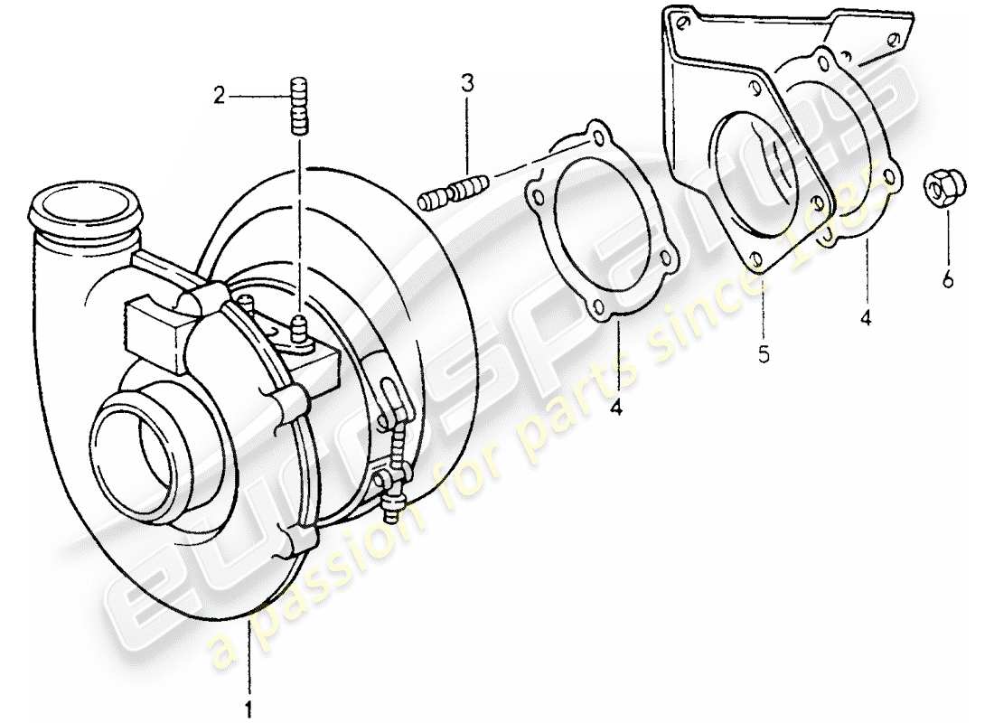 porsche 1992 (964) turbocompresor de gases de escape diagrama de piezas