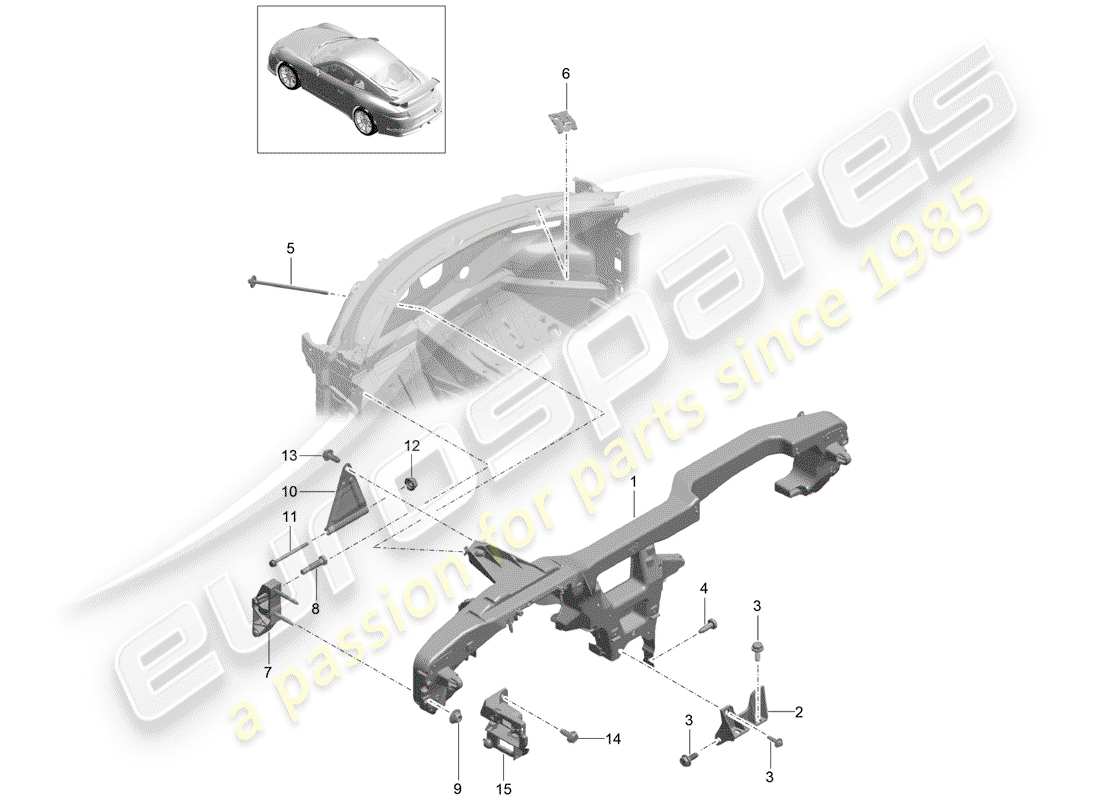 porsche 2015 (991-1 r/gt3/rs) diagrama de piezas del marco de retención
