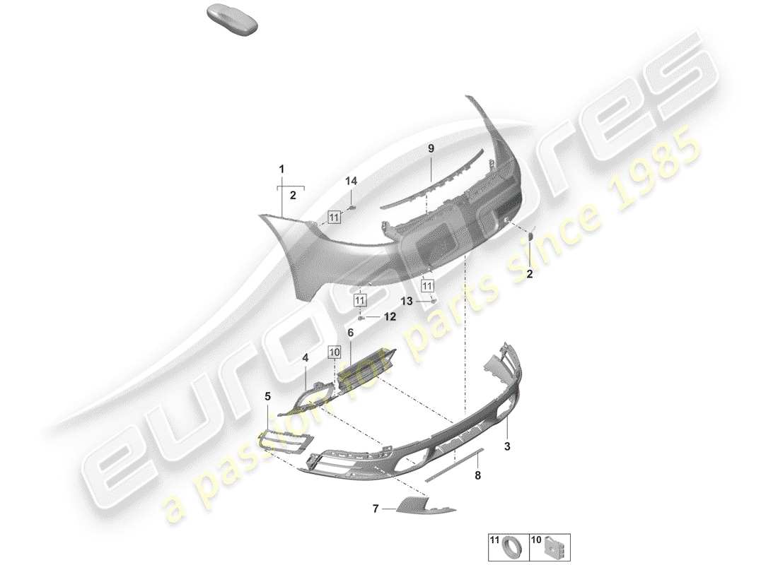 porsche 2020 (992-1) parachoque diagrama de piezas