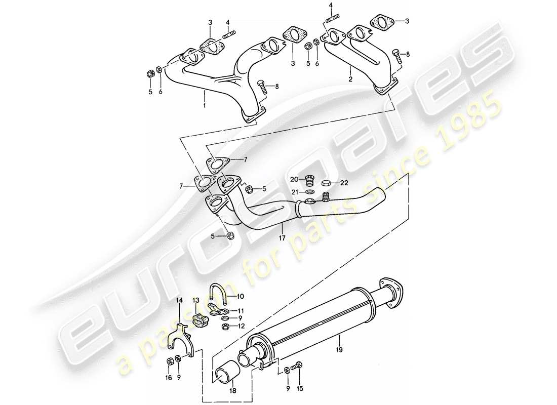 porsche 1986 (924s) sistema de escape - silenciador de escape, delantero diagrama de piezas