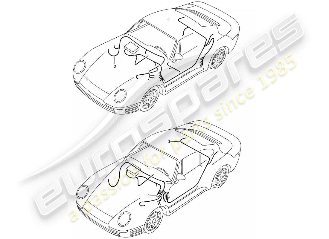 porsche 1987 (959) arneses de cableado - ajuste amortiguador - ajuste de nivel esquema de piezas