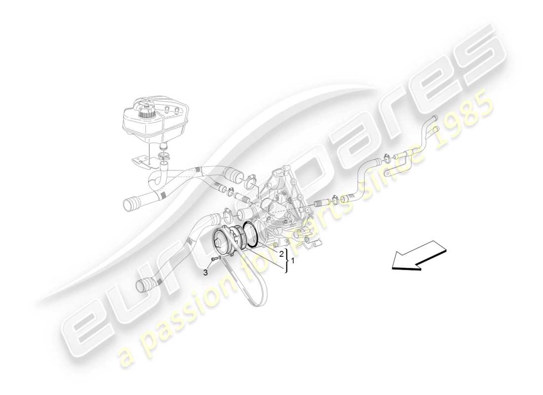 maserati granturismo (2008) sistema de refrigeración: diagrama de piezas de la bomba de agua