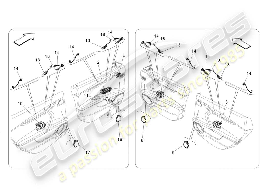 maserati qtp 3.0 bt v6 410hp (2014) diagrama de piezas de dispositivos de puerta