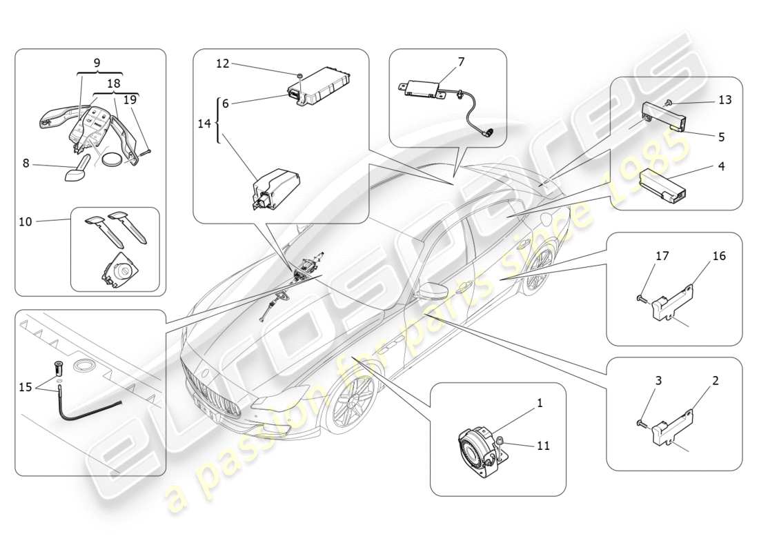 maserati qtp 3.0 tds v6 275hp (2015) diagrama de piezas del sistema de alarma e inmovilizador