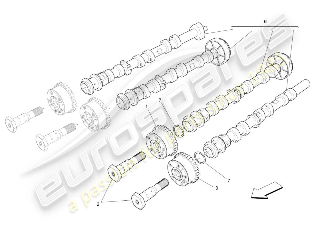 maserati qtp 3.0 bt v6 410hp (2014) diagrama de piezas de los árboles de levas de la culata izquierda