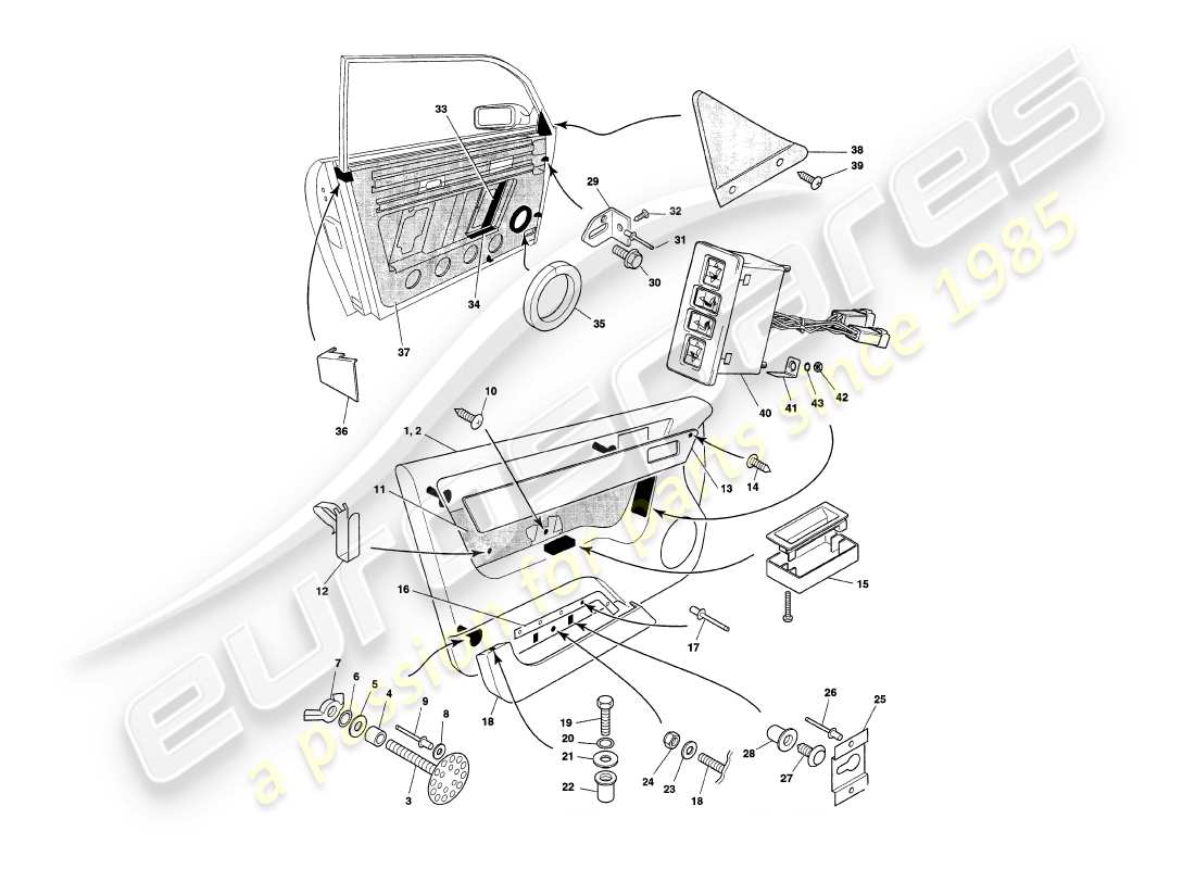 aston martin v8 coupe (1999) marco de puerta diagrama de piezas