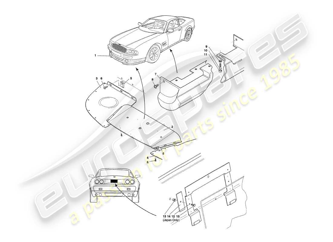 aston martin v8 coupe (1999) diagrama de piezas de accesorios para la carrocería