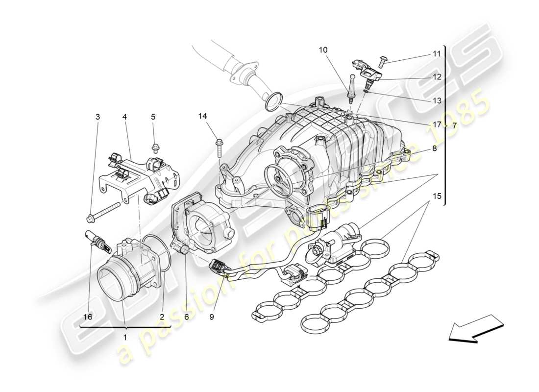 maserati qtp 3.0 tds v6 275hp (2015) diagrama de partes del colector de admisión y del cuerpo del acelerador