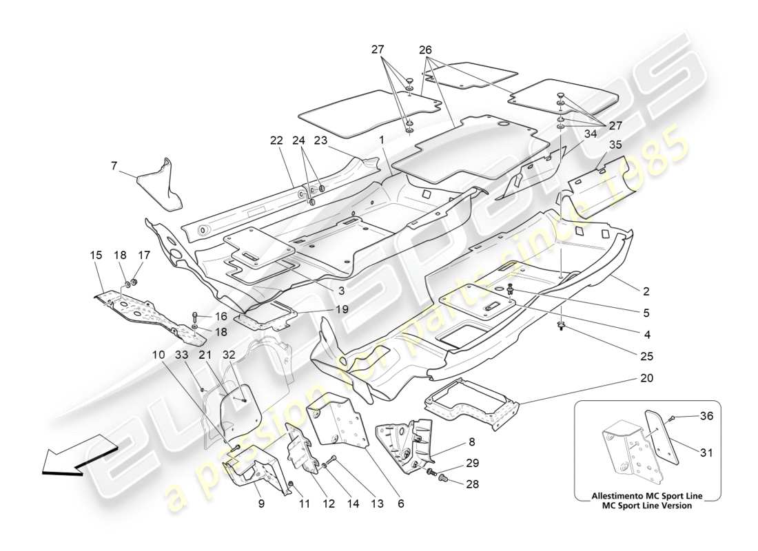 maserati granturismo (2009) alfombrillas del habitáculo diagrama de piezas