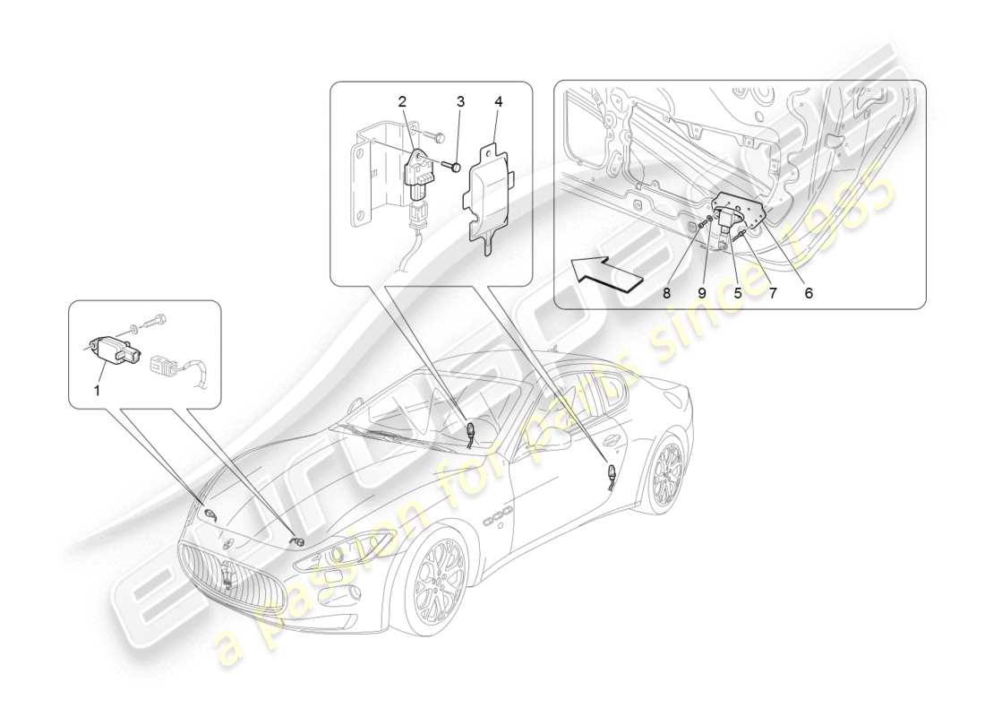 maserati granturismo (2008) sensores de accidente diagrama de piezas
