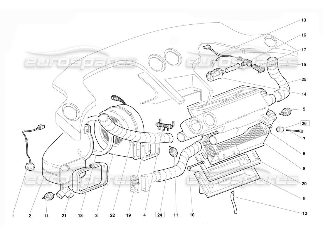 lamborghini diablo (1991) control de clima (válido para la versión 1992 de junio) diagrama de piezas