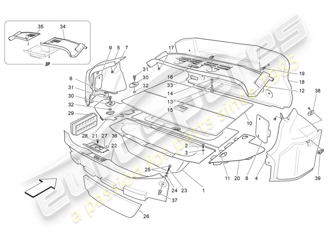 maserati granturismo (2016) alfombrillas para maletero diagrama de piezas