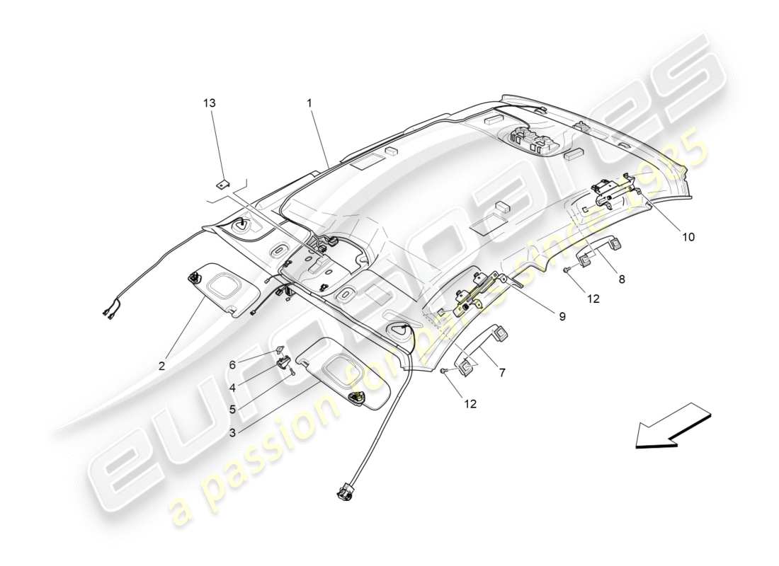 maserati qtp 3.0 tds v6 275hp (2015) diagrama de piezas de techo y parasoles