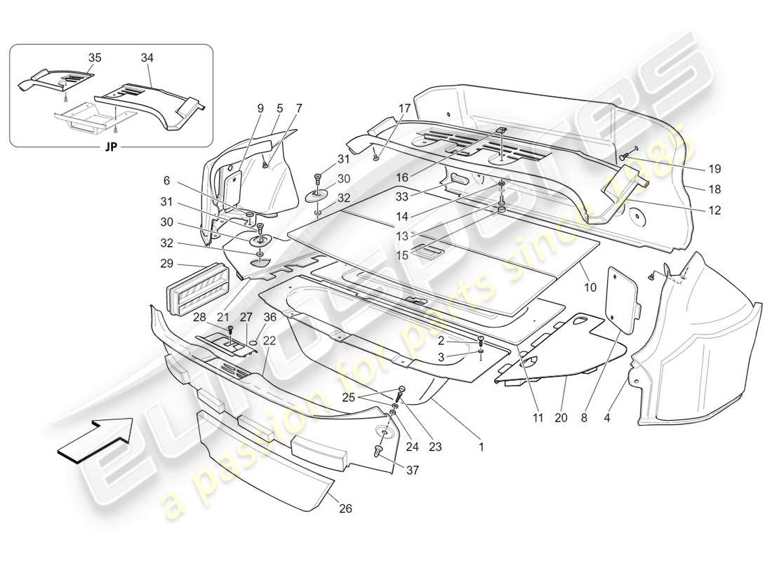 maserati granturismo (2009) alfombrillas para maletero diagrama de piezas