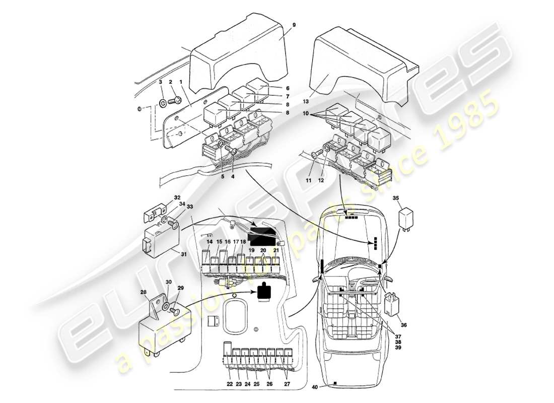 aston martin v8 volante (2000) relés, a vin 89026 diagrama de piezas