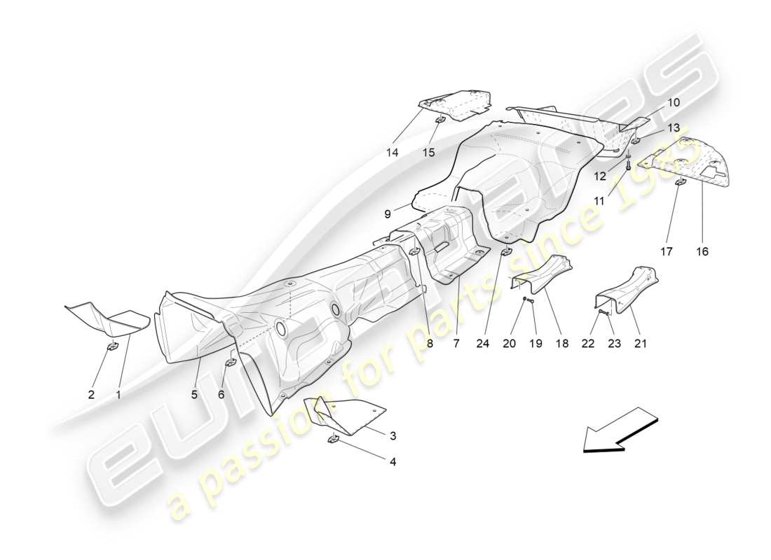 maserati granturismo (2012) paneles aislantes térmicos diagrama de piezas